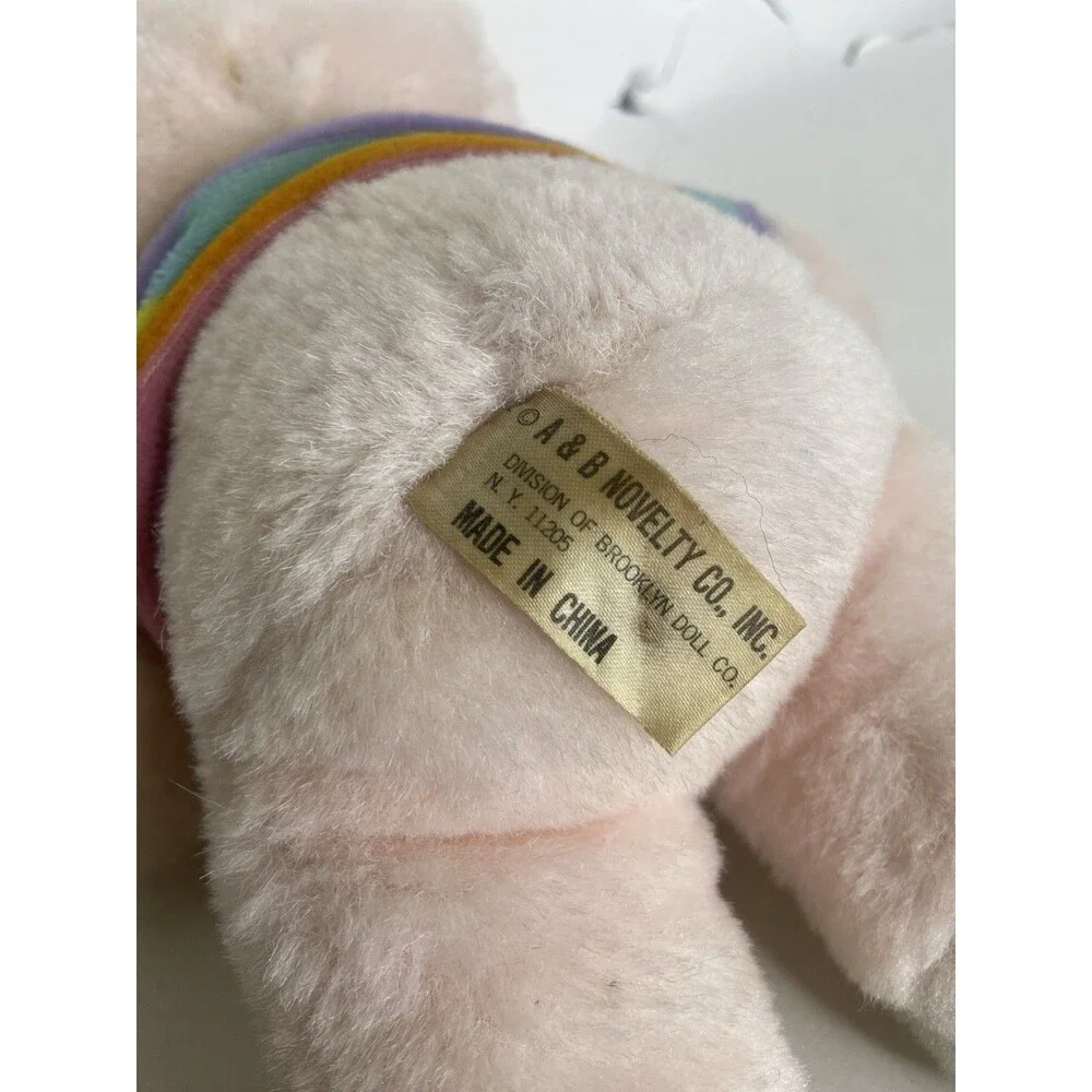 A&B Novelty Teddy Bear Pink Plush Striped Shirt Stuffed Animal Toy Vintage 1982